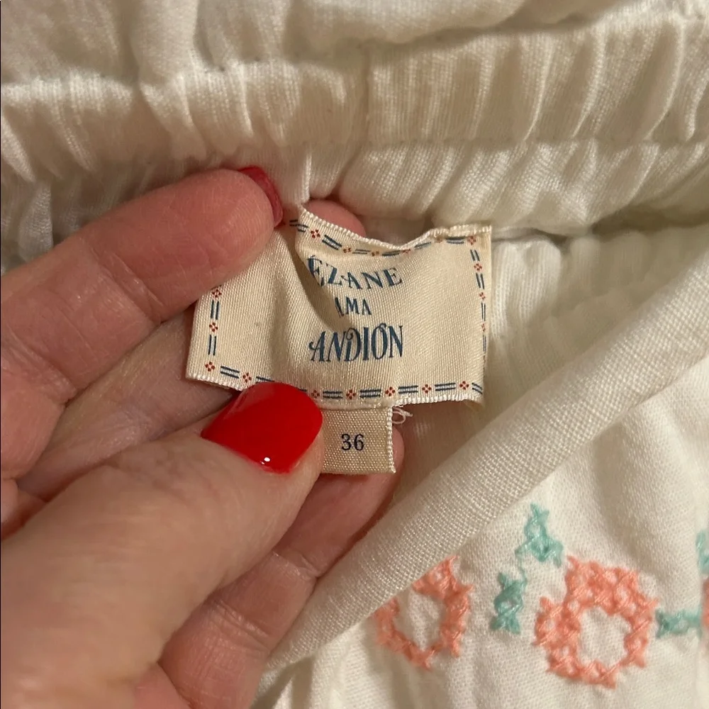 Sezane White Floral Linen Embroidered High Waist Shorts - Picture 2 of 5